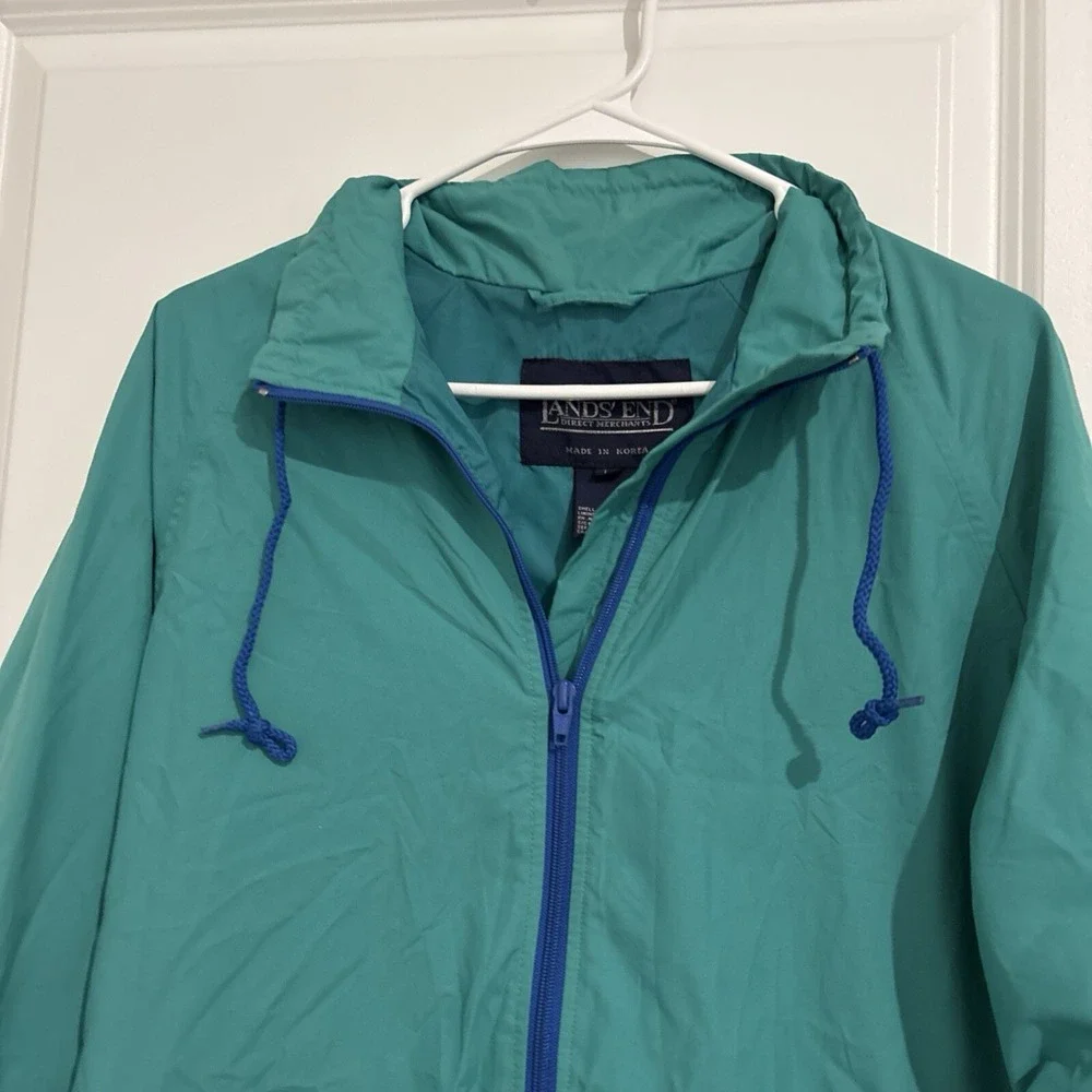 Lands End Windbreaker Jacket‎ L Vintage 90s Turquoise Zip Up